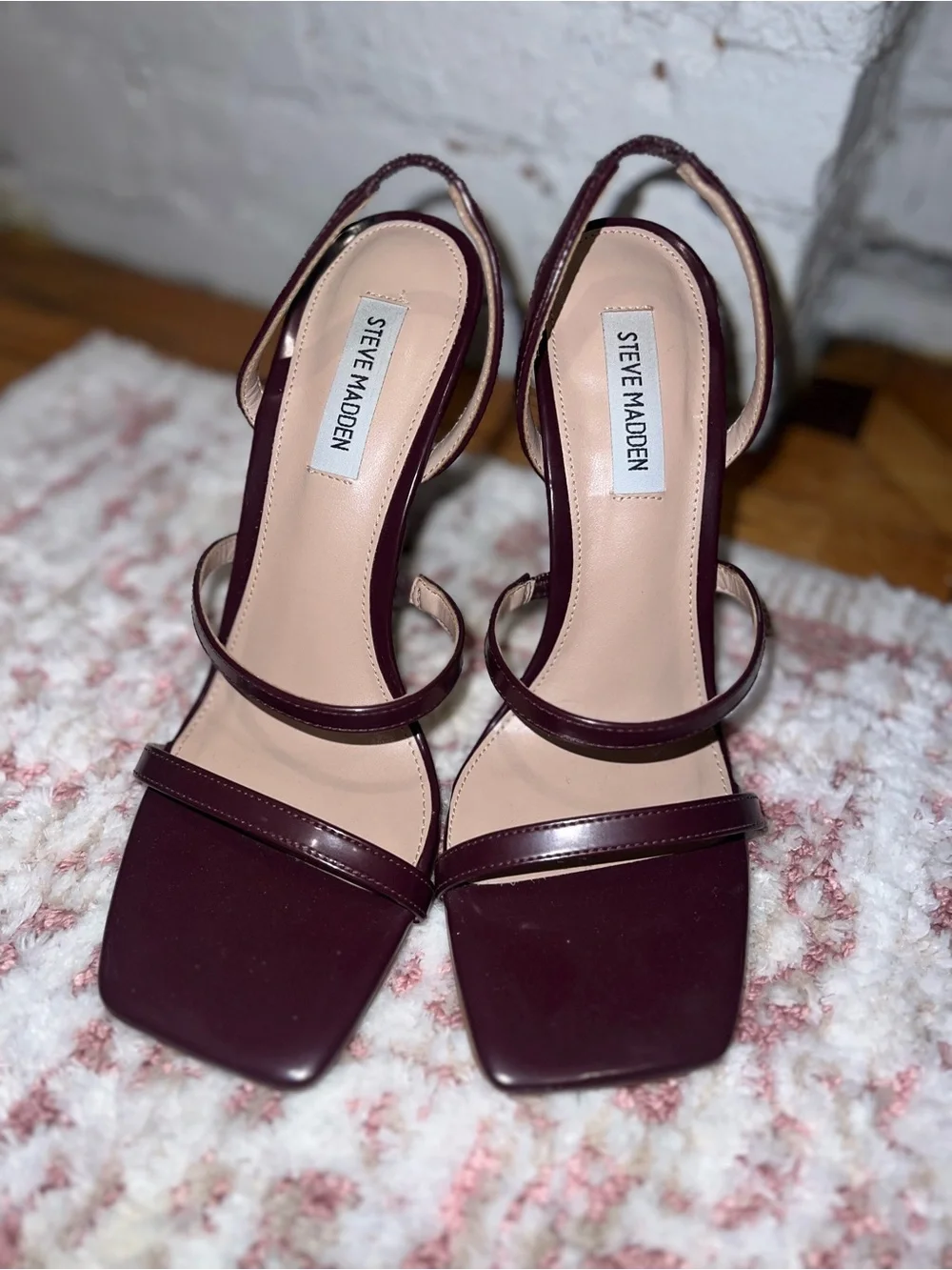 Steve Madden Burgundy Double-Strap Square-Toe Heels
